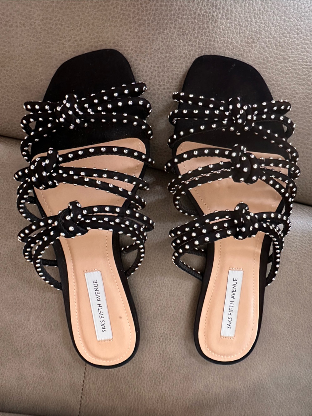 Saks Fifth Avenue Black Studded Knot-Strap Heels